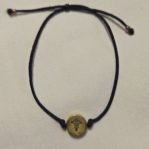 House Of Metalworks Gold and Black Adjustable Caduceus Bracelet